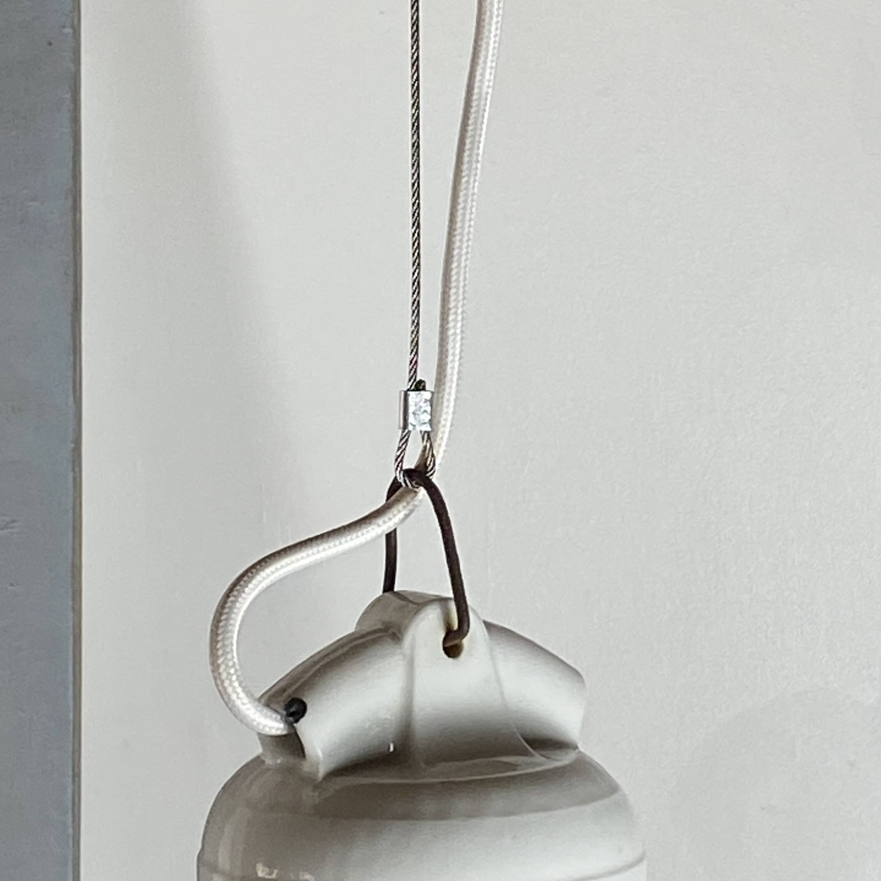 Industrial suspension in white glass and porcelain, vintage model.