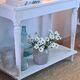 Console table in wood and white rattan