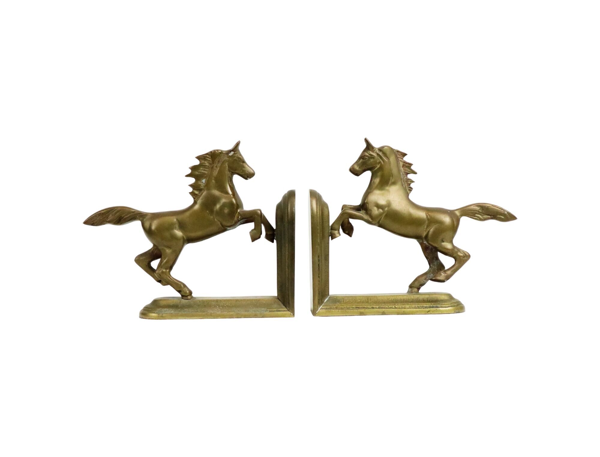 Brass prancing horses bookends figurines vintage copper 1970s