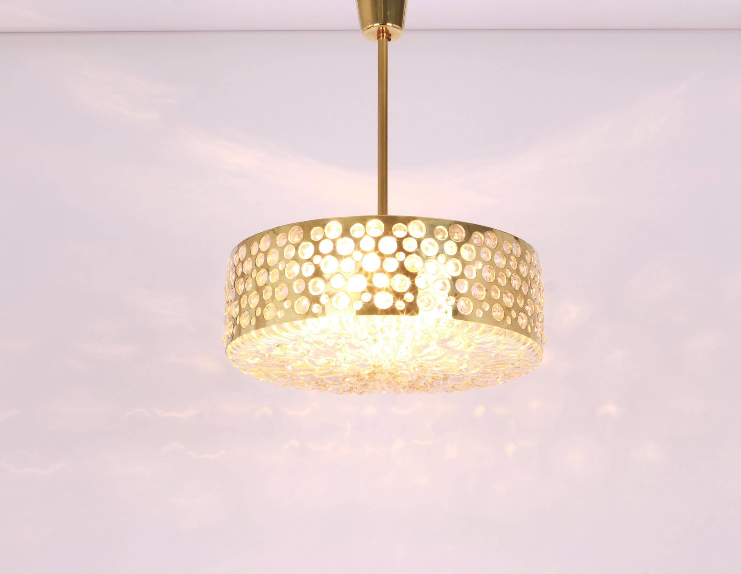 Large pendant light with aged brass glass by Rupert Nikoll, Austria, 1960s.