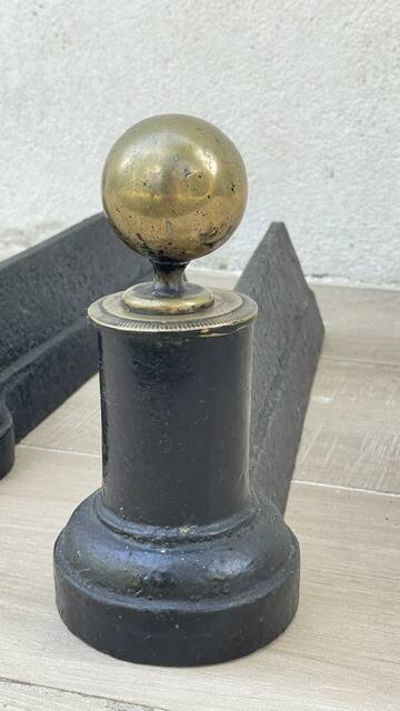 Chenets neoclassical cast iron and brass