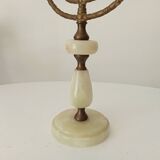 Vintage Hebrew Menorah Candlestick in Solid Brass and Onyx from the 60s