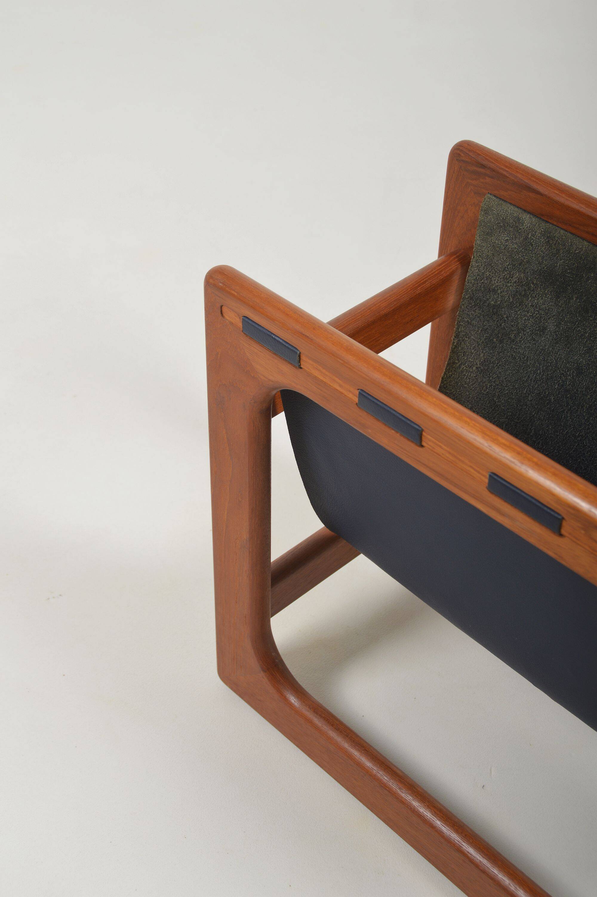 Danish magazine holder in teak and leather by Salin Møbler, 1970s