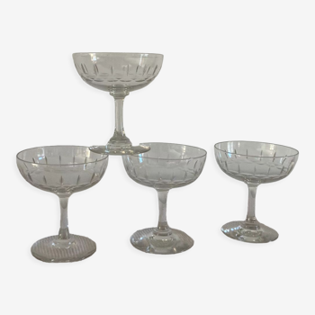 Set de 4 coupes à champagne en cristal taillé 1960 vintage