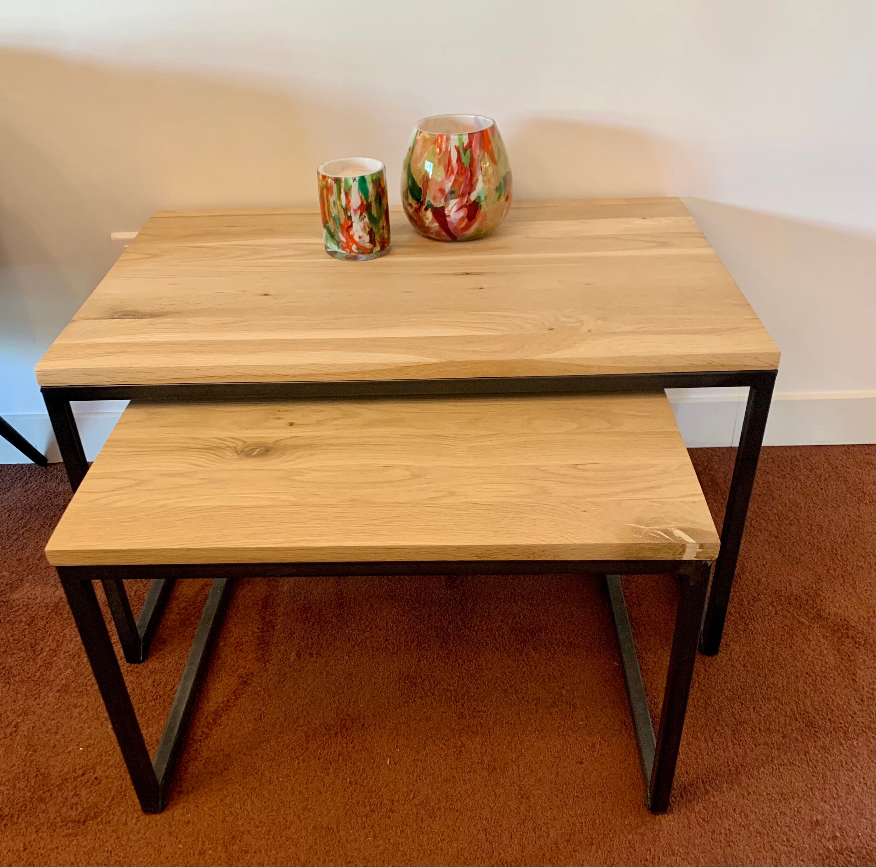 Trundle coffee table in solid oak and metal