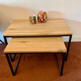 Trundle coffee table in solid oak and metal
