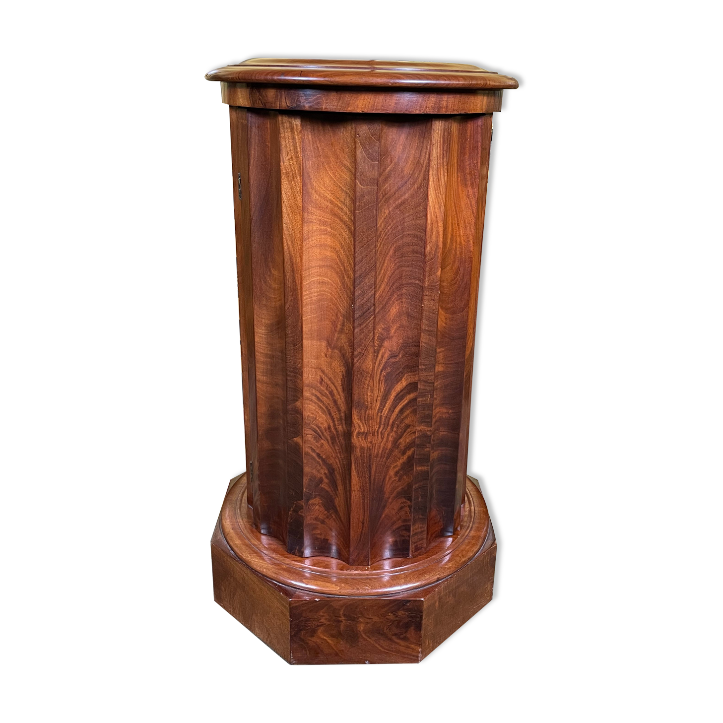 Bedside table in flamed mahogany and white marble