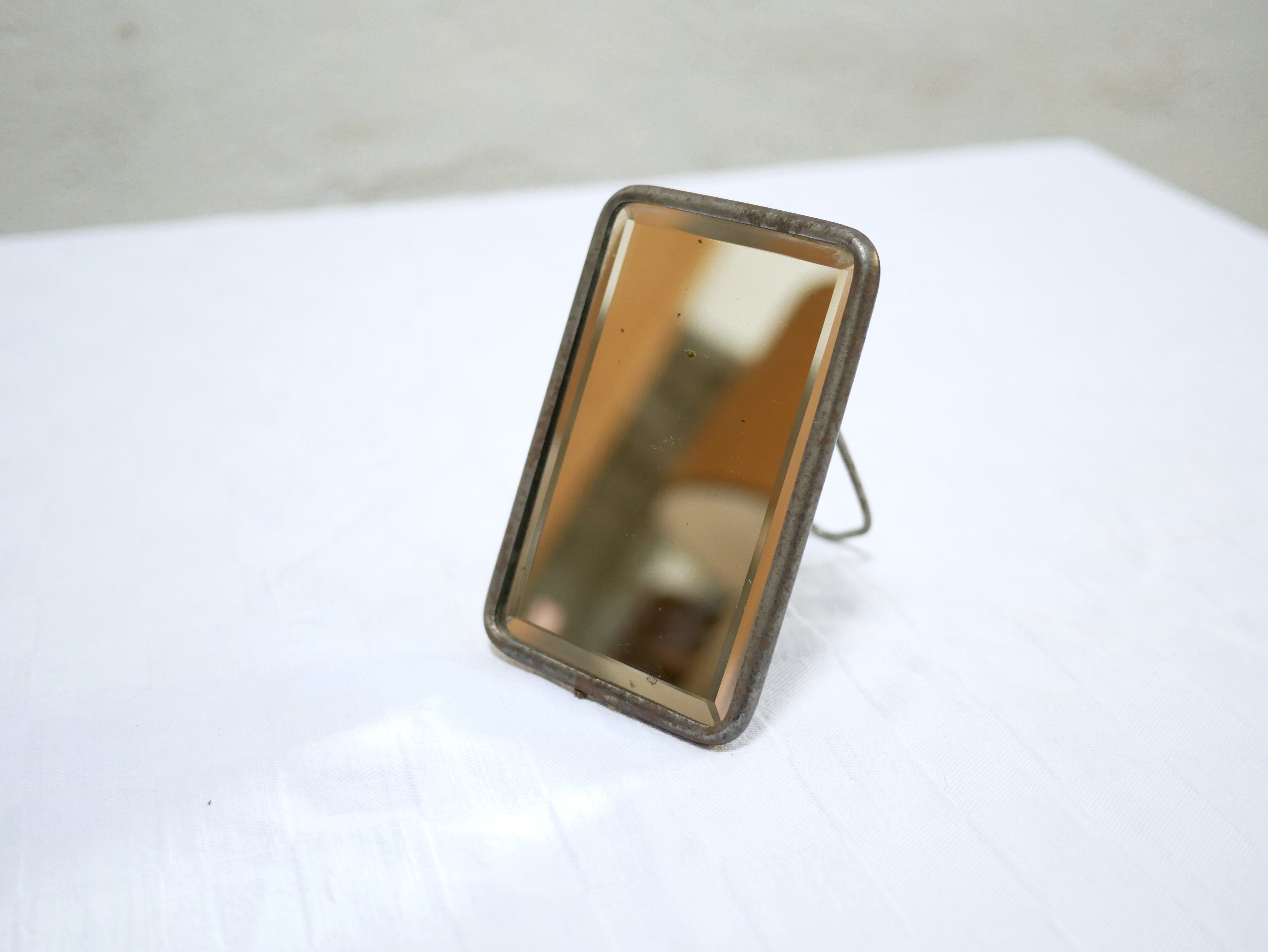 Vintage beveled barber mirror to pose or hang 15cm x 10cm