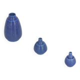 Small Mid-Century Scandinavian Modern Collectible Blue Stoneware Vase by Gunnar Borg, Set of 3