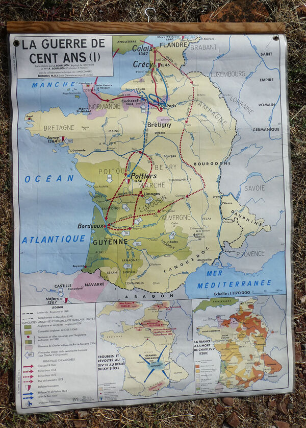 Ancienne carte d'école vintage MDI ''La Guerre de cent ans