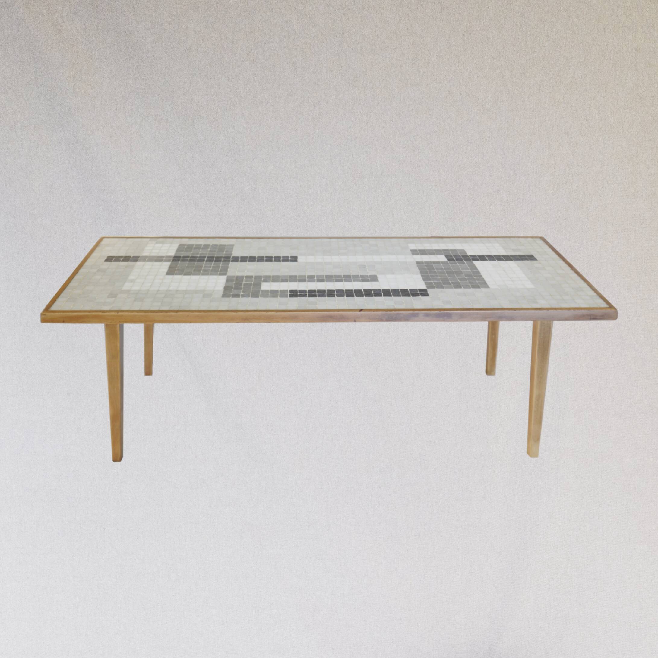 1950s wooden and mosaic coffee table