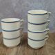 Set of 7 vintage cups Moulin des Loups – Blue and ochre trim, retro charm