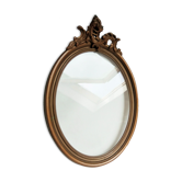 Old oval frame in wood and stucco + old glass glass blown - 27 x 21 cm