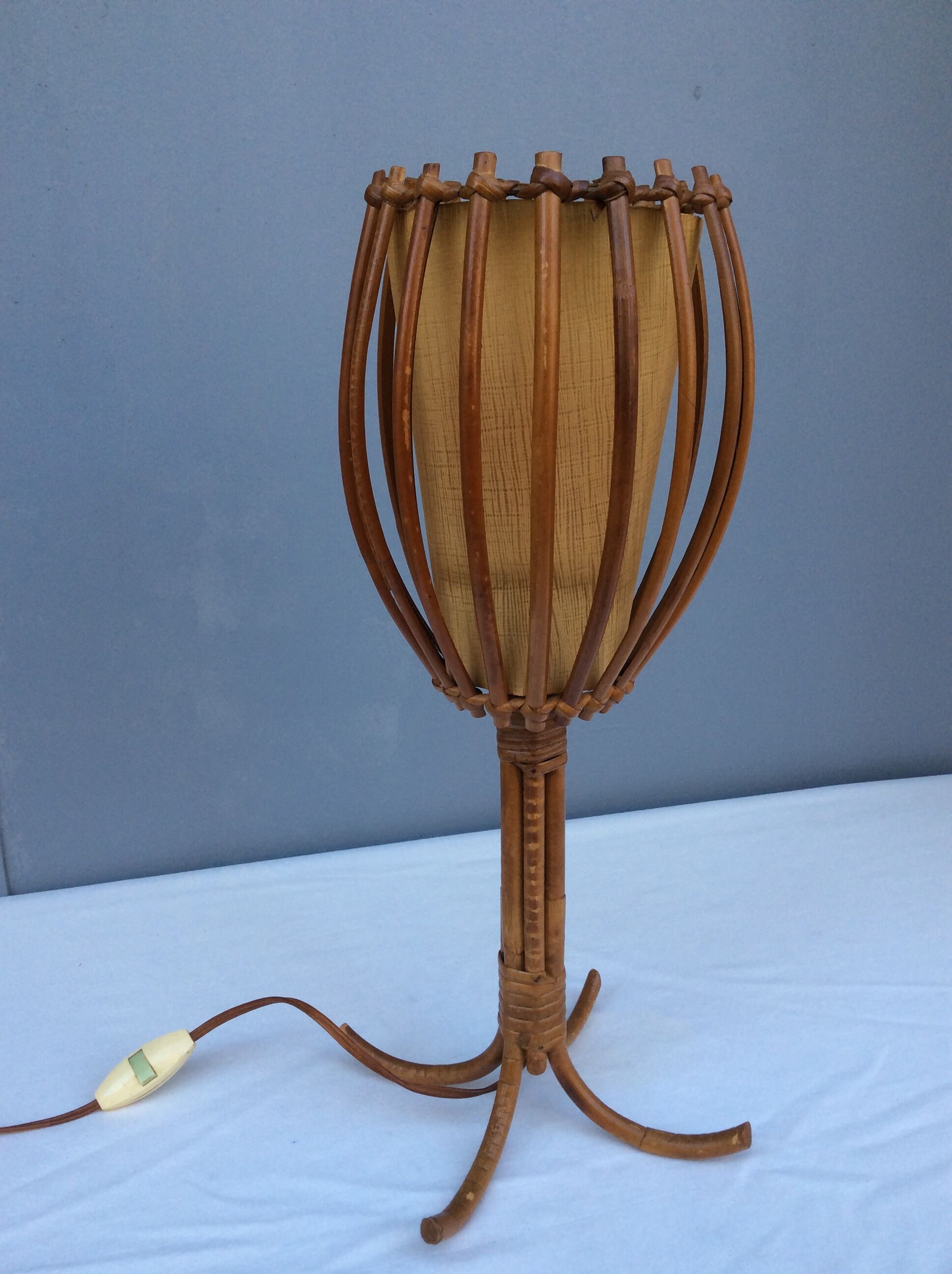 Rattan lamp by Louis Sognot, 1960s