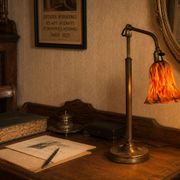 Vintage 1900 Clichy glass paste lamp, brass workshop desk - 60 cm