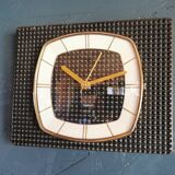 Vintage formica clock rectangular silent wall pendulum "Trophy black reliefs"