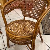 Salon en rotin et cannage formé de 2 fauteuils et d'une table basse
