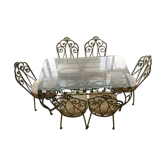 Table et 6 chaises en fer forgé ouvragé