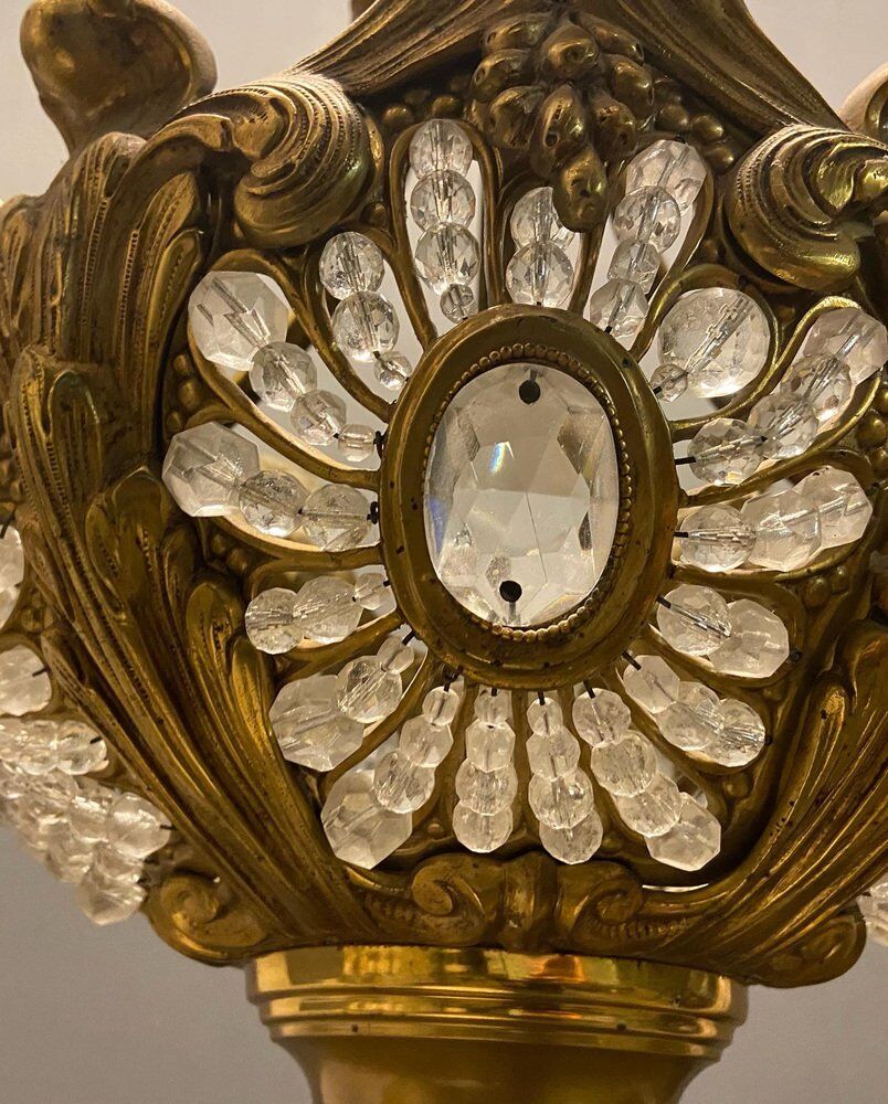 Vintage Bronze & Crystal Beaded Chandelier, 1950s