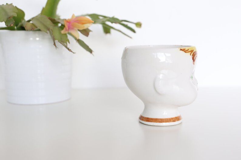 Vintage flower pot face, ceramic