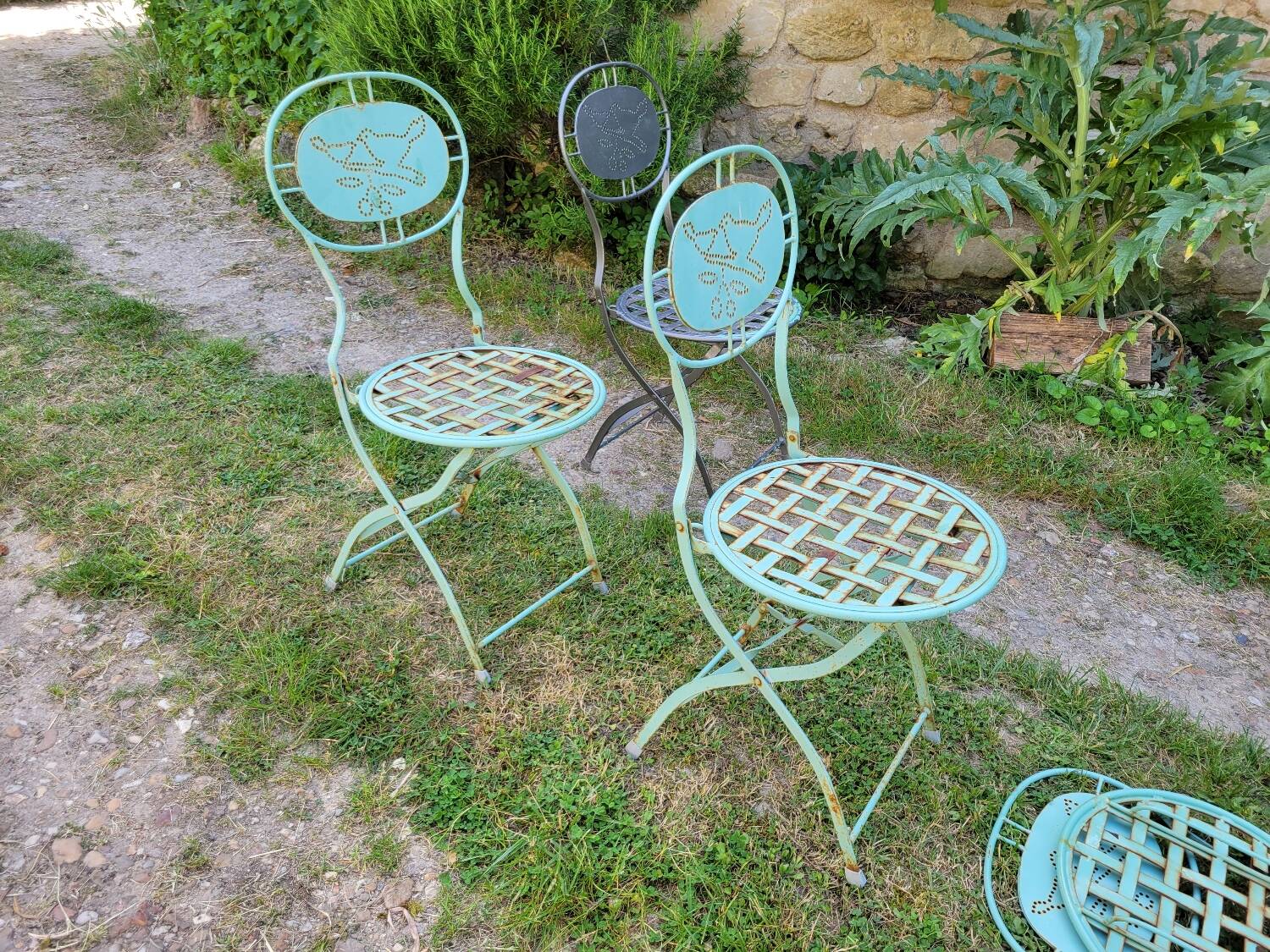 Wrought iron folding garden chairs
