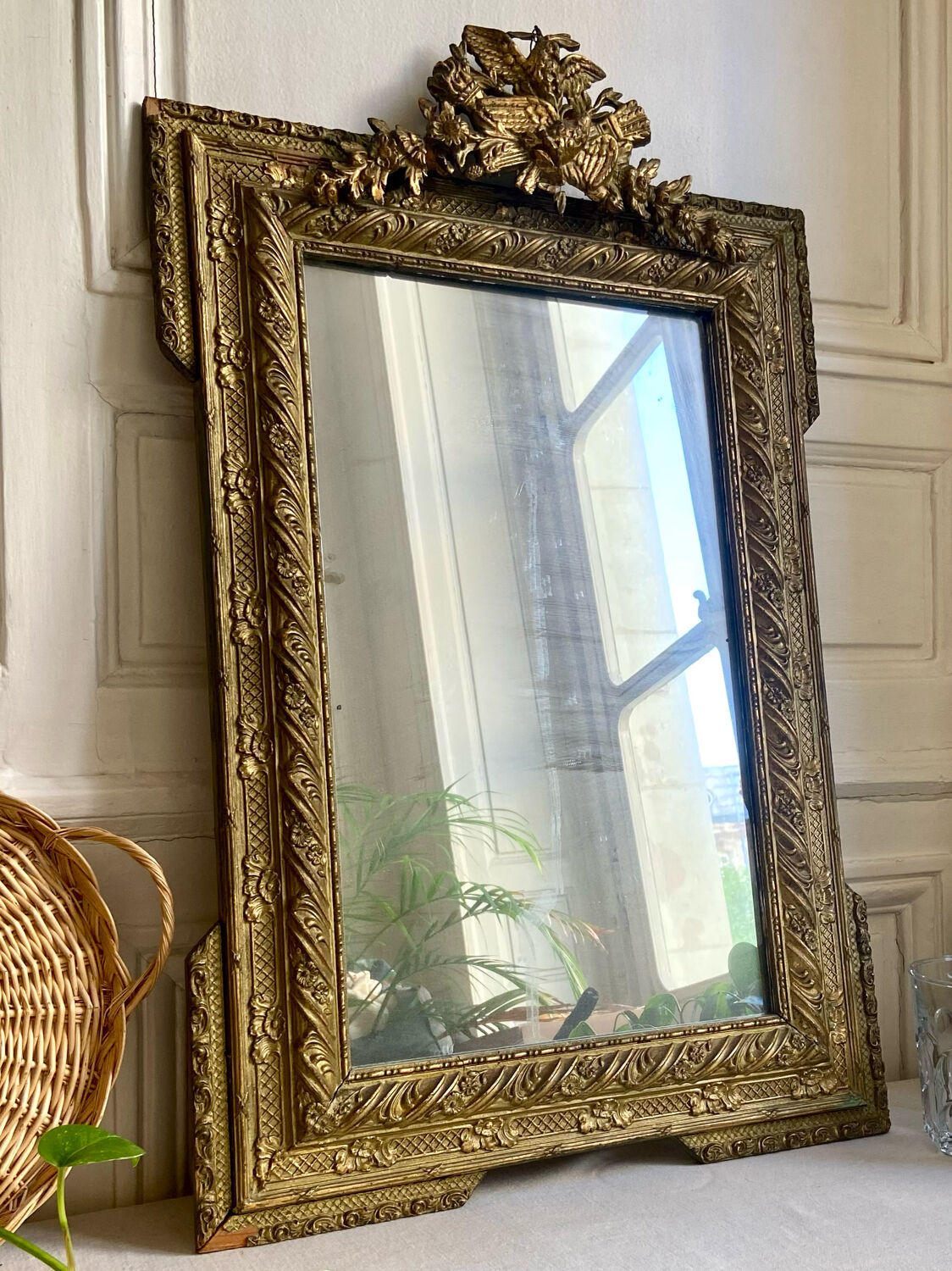 Antique mirror pediment