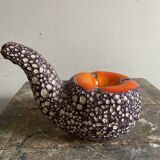 Pipe-shaped ashtray Vallauris fat lava