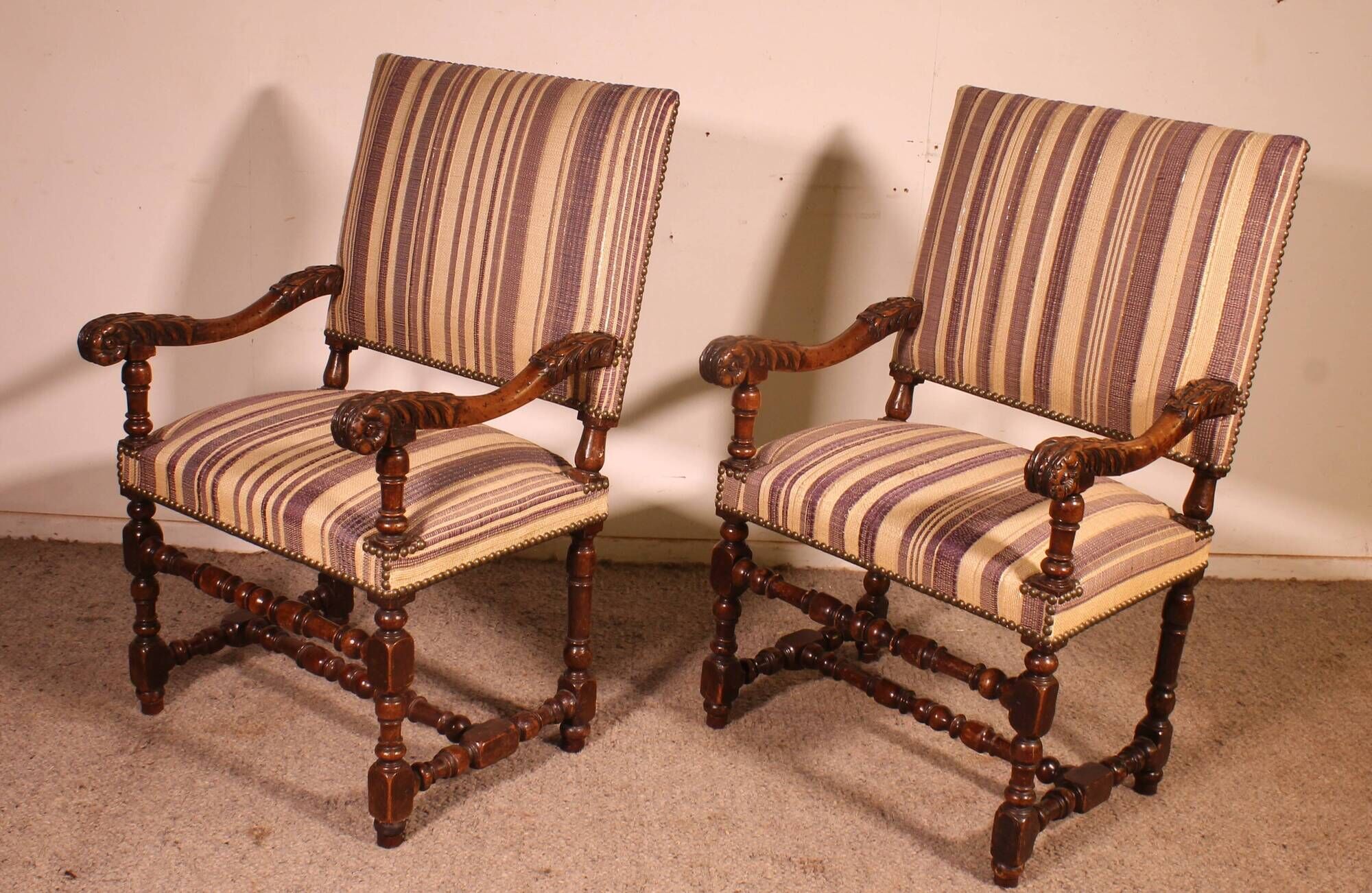 pair of Louis XIII period walnut armchairs - 17th century