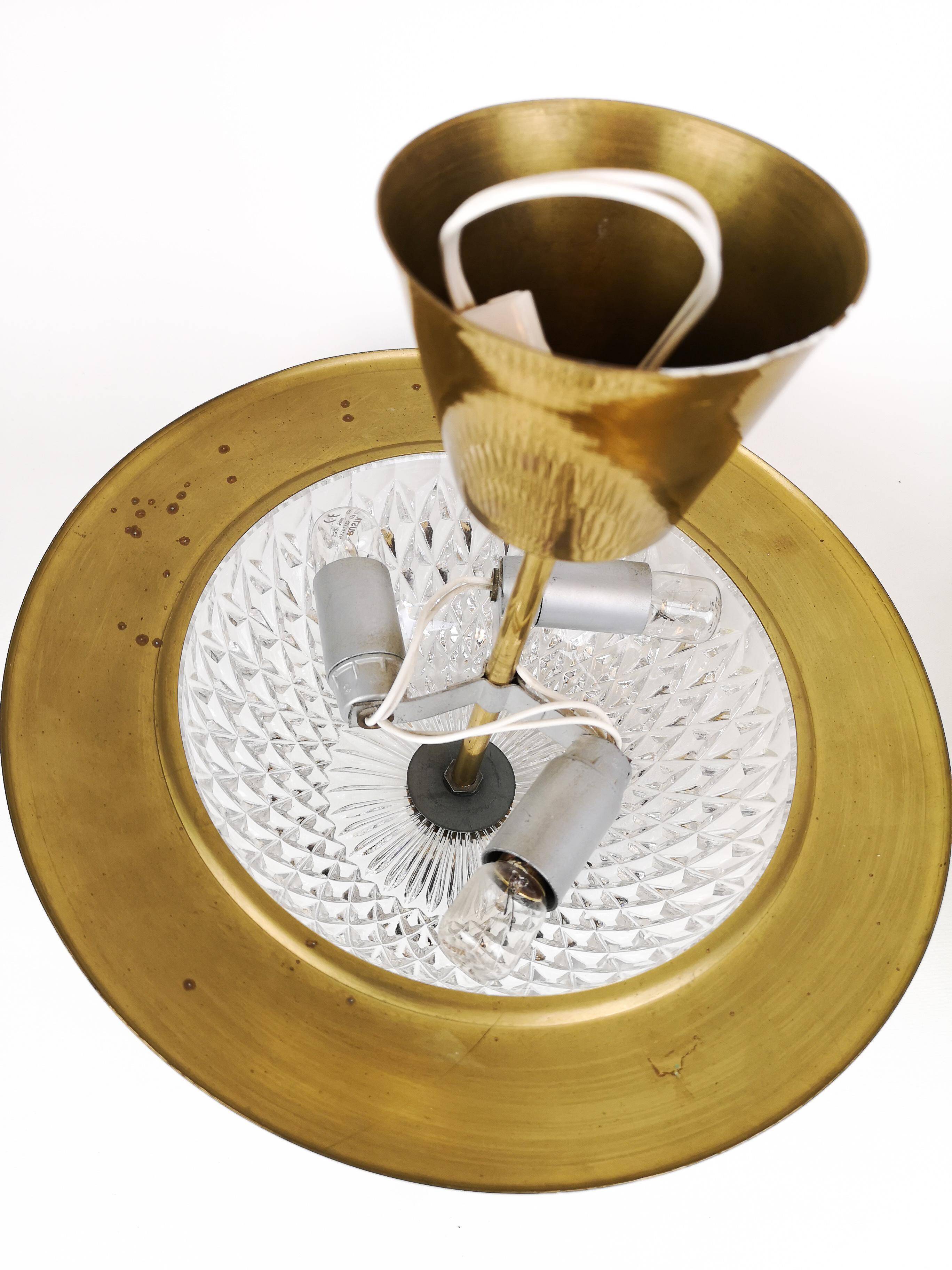 Brass and Crystal Ceiling Lamp from the 1960s by Tyringe for Orrefors, Sweden