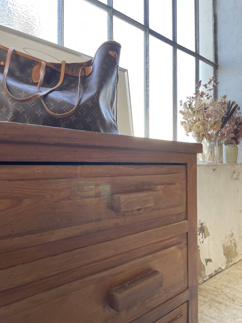 50s pitch pine haberdashery cabinet