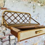 Vintage rattan wall shelf with storage, Circa 60