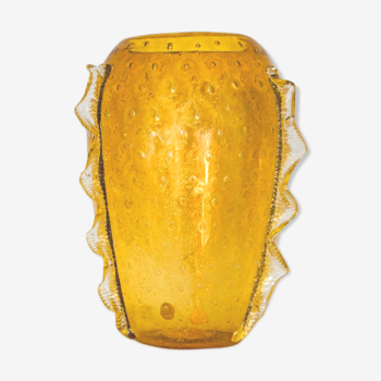 Archimede Seguso Cordonato d'Oro amber glass vase with wings