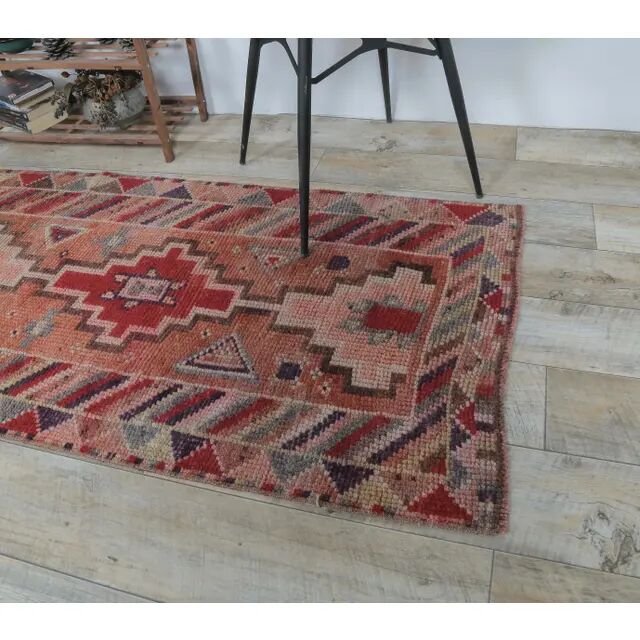 Vintage Natural Turkish Hand-Knotted Pink Runner 80x360