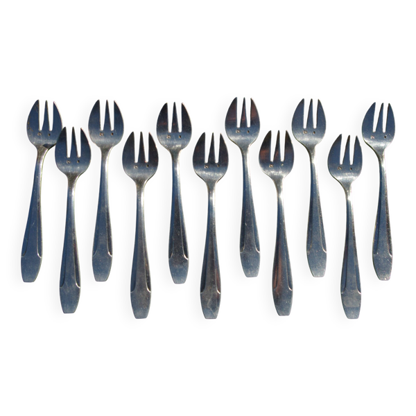 11 Fourchettes à huîtres en métal argenté APOLLO Art Déco