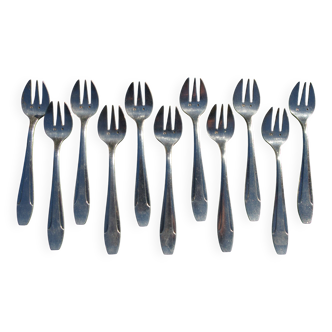 11 Fourchettes à huîtres en métal argenté APOLLO Art Déco