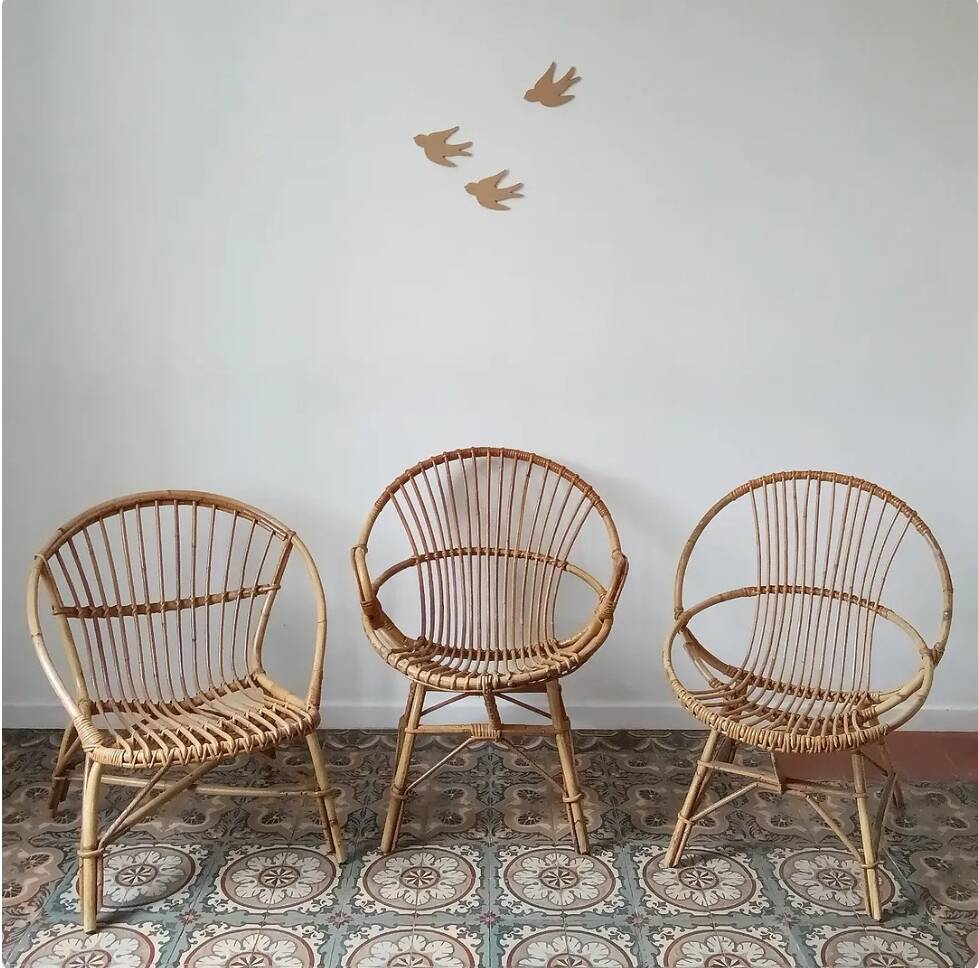 Trio de fauteuils rotin vintage