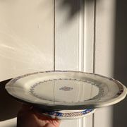 Old mounted plate, compotier in iron earthenware E. Bourgeois large deposit “Rouen XVIII”