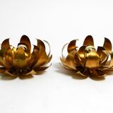 Pair of 70's gilded floral Regency wall or ceiling lamp with large leaves