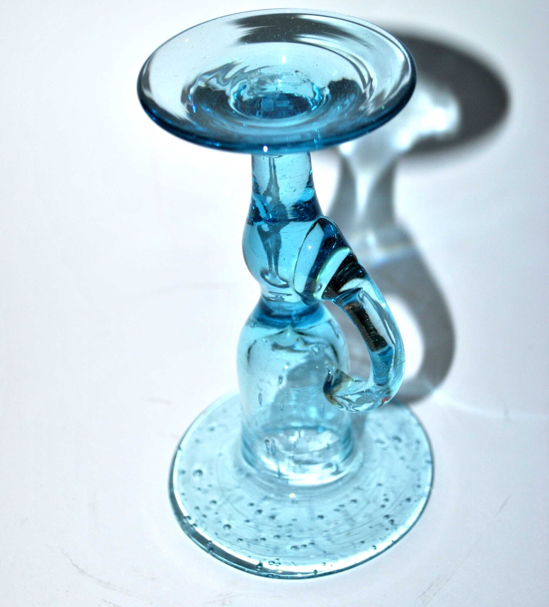 Vintage bubbled glass candle holder from biot - blue blown glass chandelier 1960