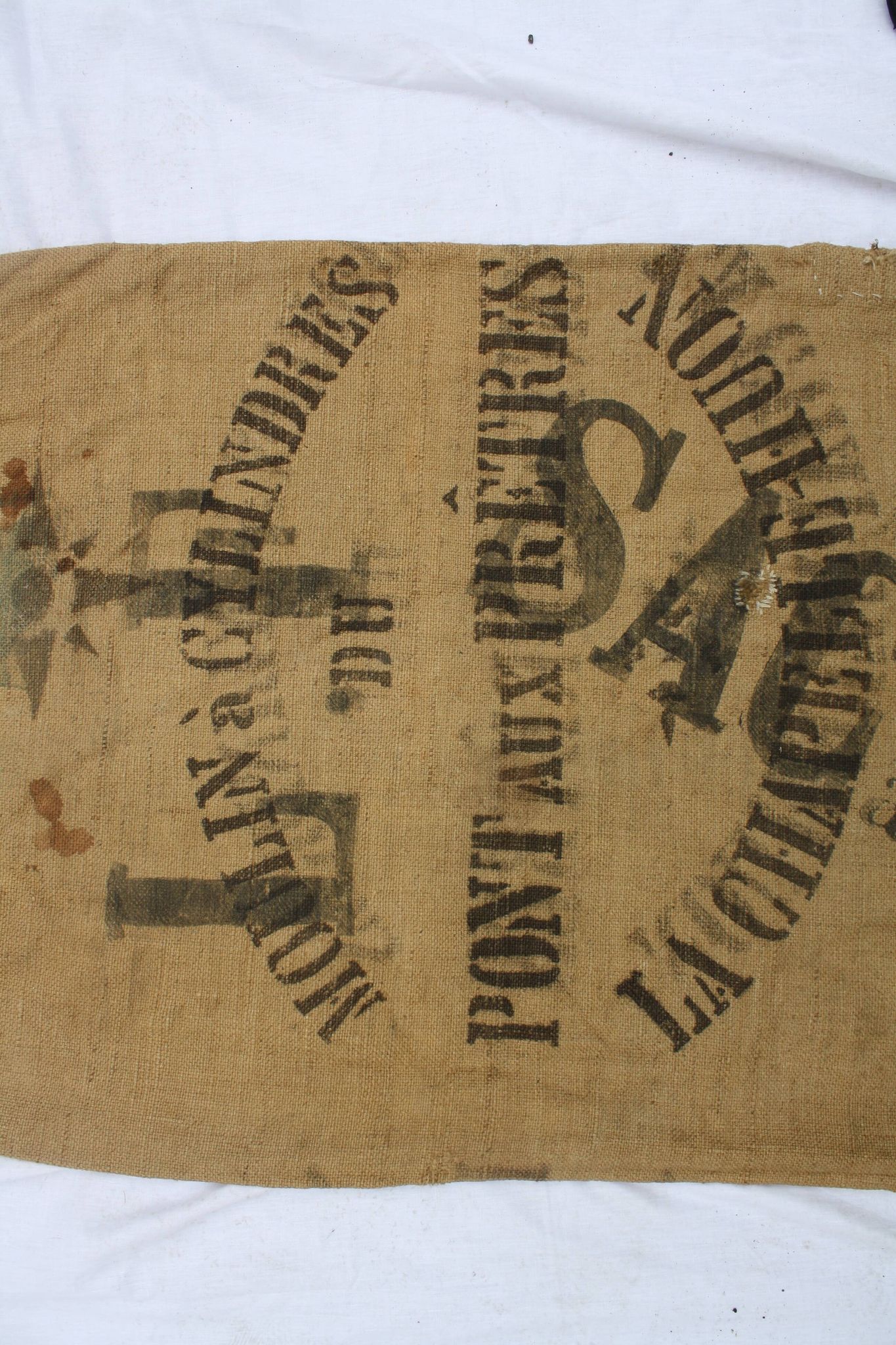 Canvas bag of former jute mill of the bridge to the 1902 priests