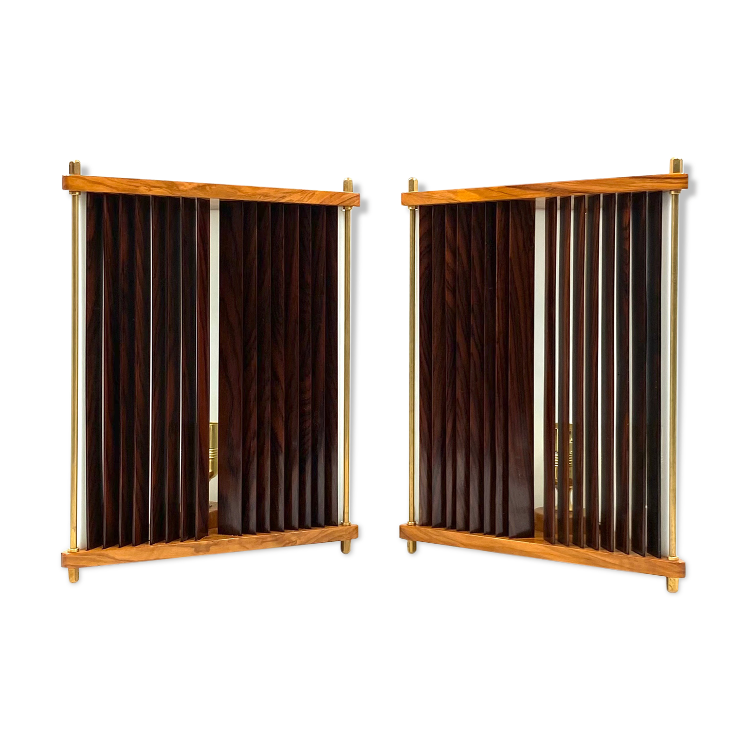 Leonardo Mosso 2 palisander and brass table lamps, Italy 1970s