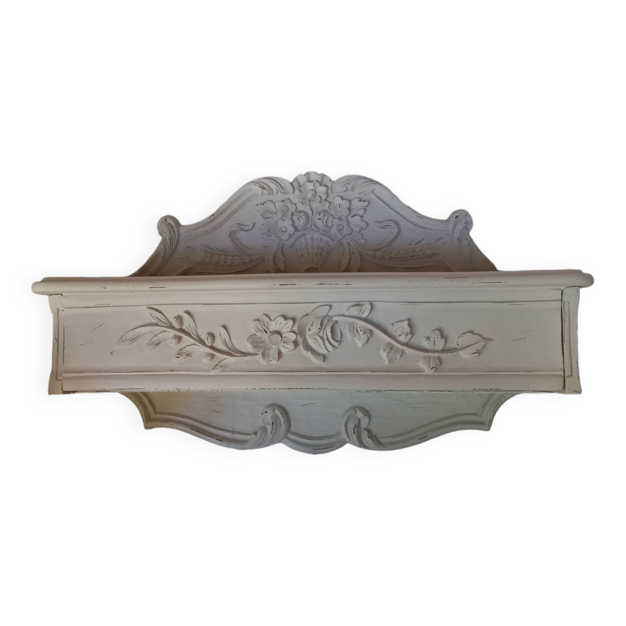 Wall console shelf empty pocket patinated linen