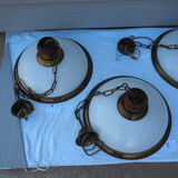 Suspension in white opaline, its edge in aged brass