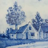 Assiette ancienne hollandaise, décor moulin bleu, delft vp 220, vintage, assiette décorative de collection, assiette de dessert, pays-bas