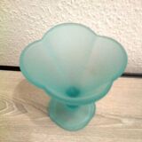 set of 3 ice cream / dessert cups, on foot, frosted blue-green glass