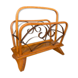 Vintage Wood and Brass Magazine Rack, 1930s
