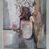 Ancient table . still life with a bouquet of flowers.  1958