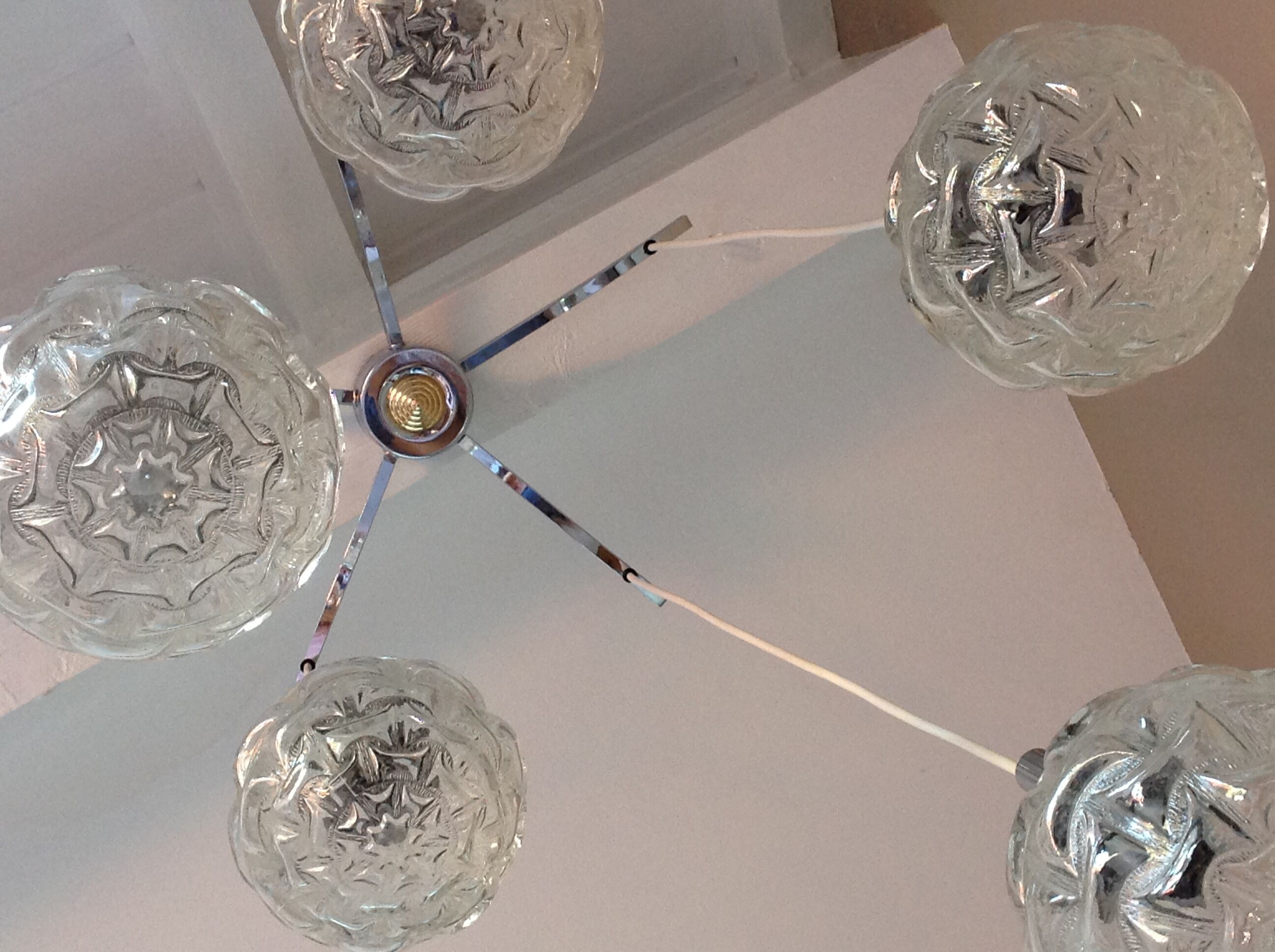 Suspension cascade with five globes and chrome metal / vintag years 60-70