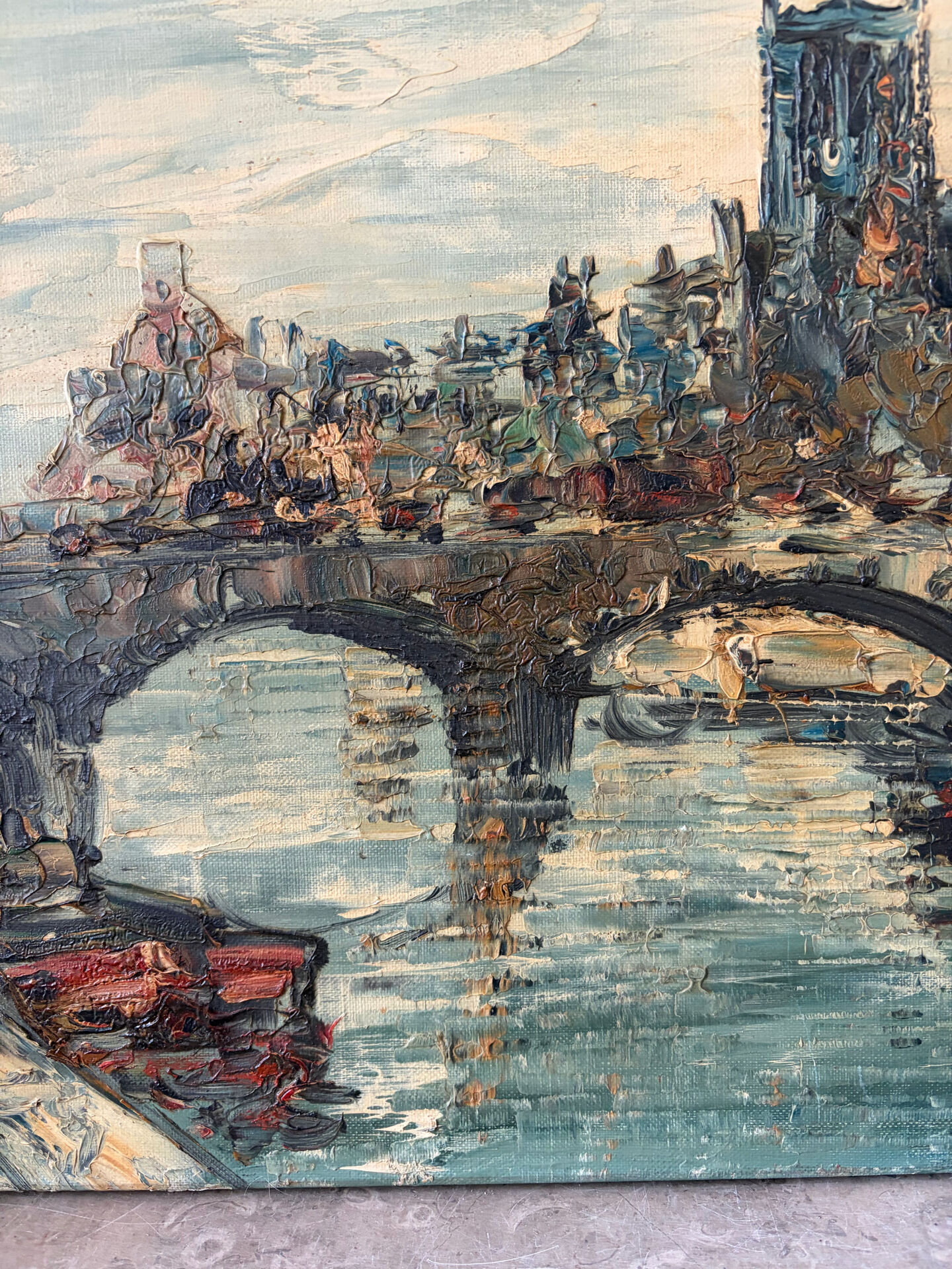 Seine and Notre Dame de Paris, knife painting.
