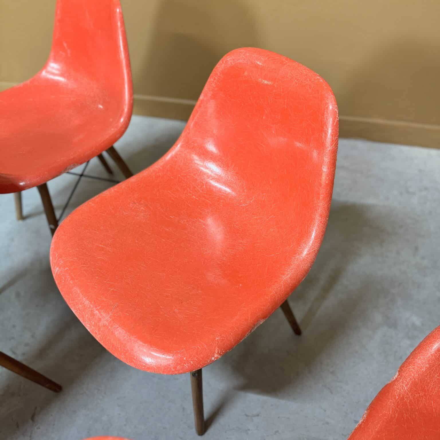 Set of 6 vintage red DSW chairs by Charles and Ray Eames